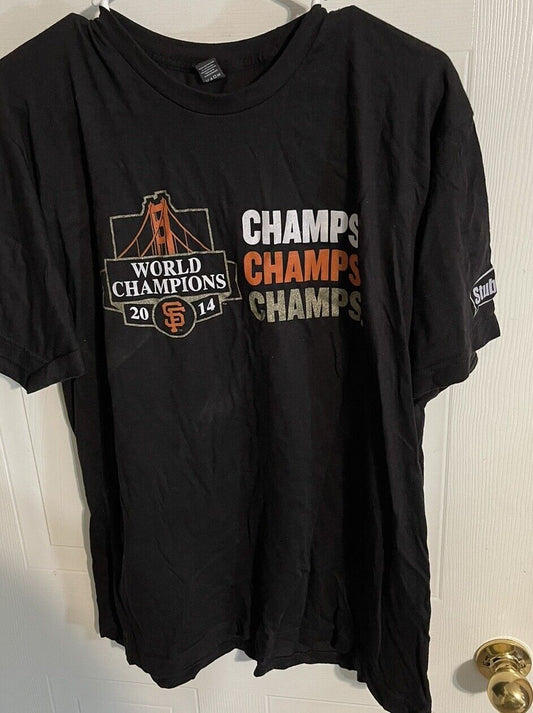 Black SF Giants 2014 World Series shirt with World Champions logo and Golden Gate Bridge design