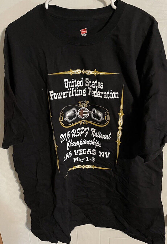 Black USPF powerlifting t shirt XXL with 2015 USPF National Championships Las Vegas print